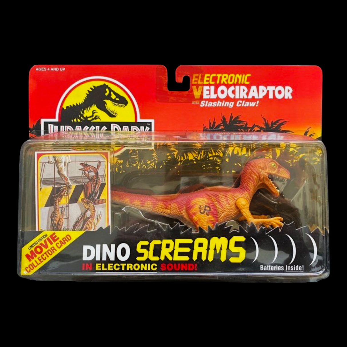 Jurassic Park Electronic Dino Screams Velociraptor (Slashing Claw) Dinosaur Figure Display Case
