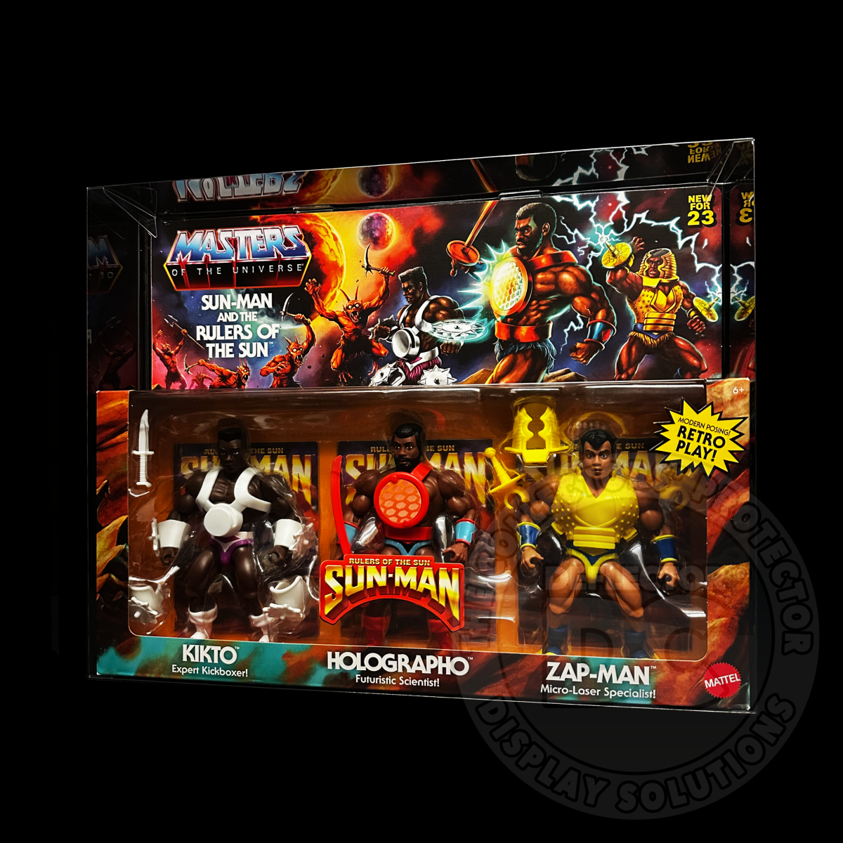 Masters Of The Universe Origins Sun-Man And The Rulers of The Sun Figure Display Case DELUXE 600µm Folding Display Case